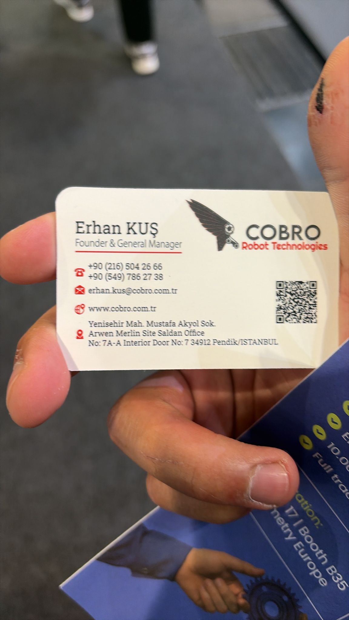COBRO Robot Technologies business card, Erhan Kuş