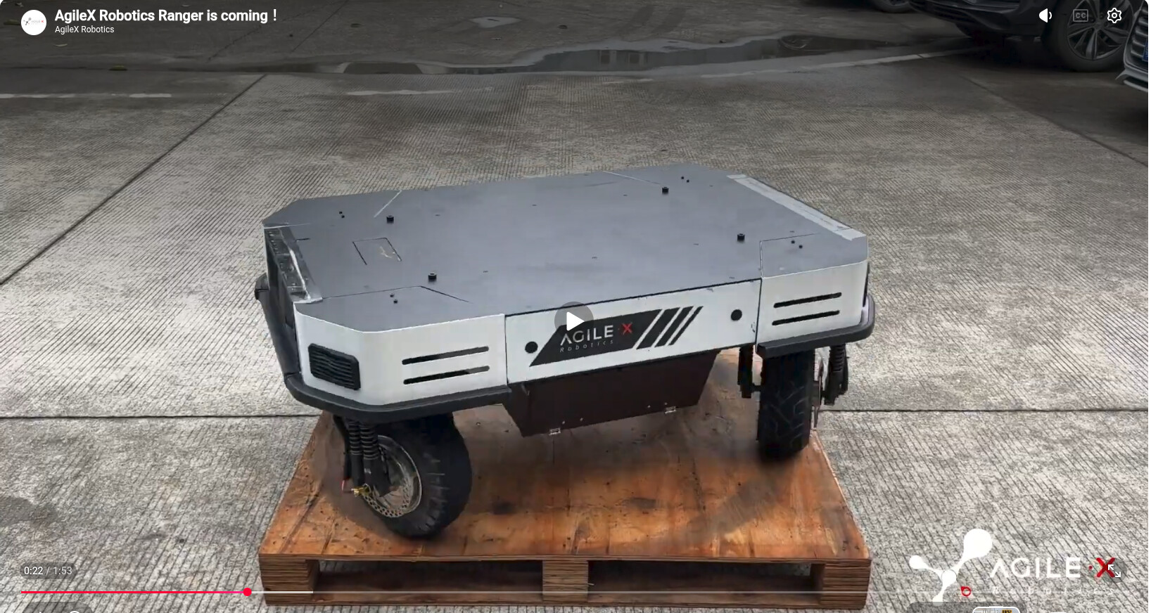 AgileX Ranger-class omnidirectional mobile base on a pallet